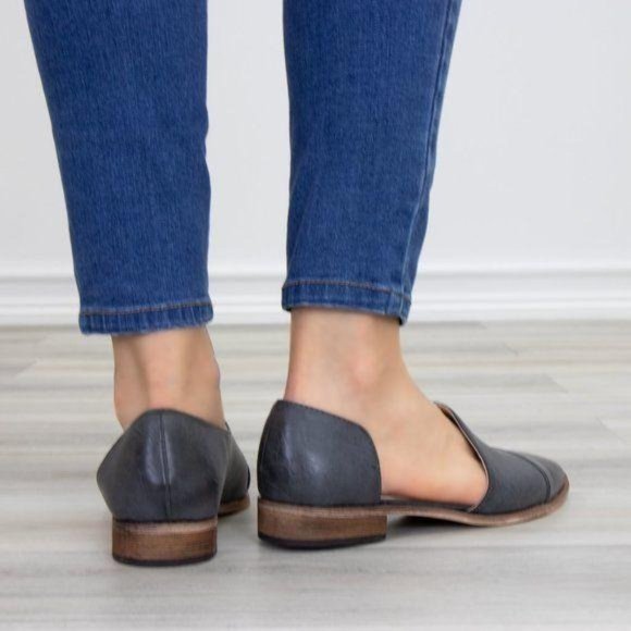 Charcoal Opened Side Pointy Slip On Flat Loafer - Picture 9 of 11